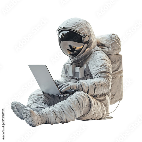 Astronaut Working on Laptop in Space Suit