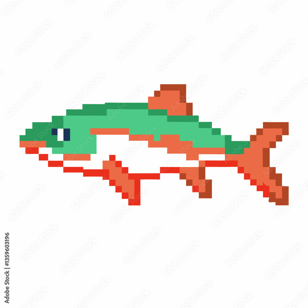 Pixel Art Fish Illustration Featuring Vibrant Colors in Retro Style Pixel Art Fish Illustration Featuring Vibrant Colors in Retro Style