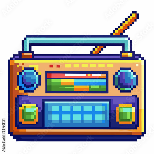 Retro Pixel Art Radio   Colorful Vintage Digital Music Device Illustration