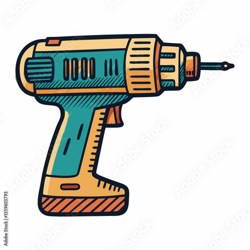 Vintage Handheld Power Drill Illustration for Construction and DIY Projects