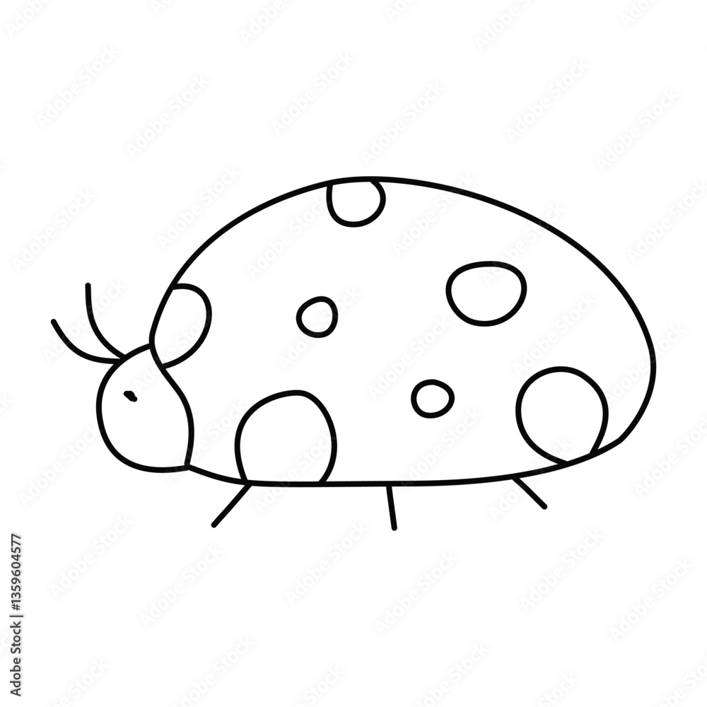 Obraz premium Ladybug in doodle style, linear, isolated on white background