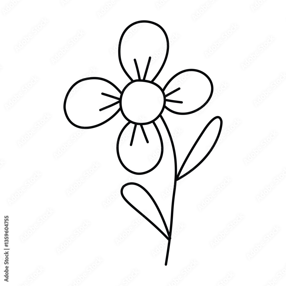 Naklejka premium Simple flower in doodle style, linear, isolated on white background