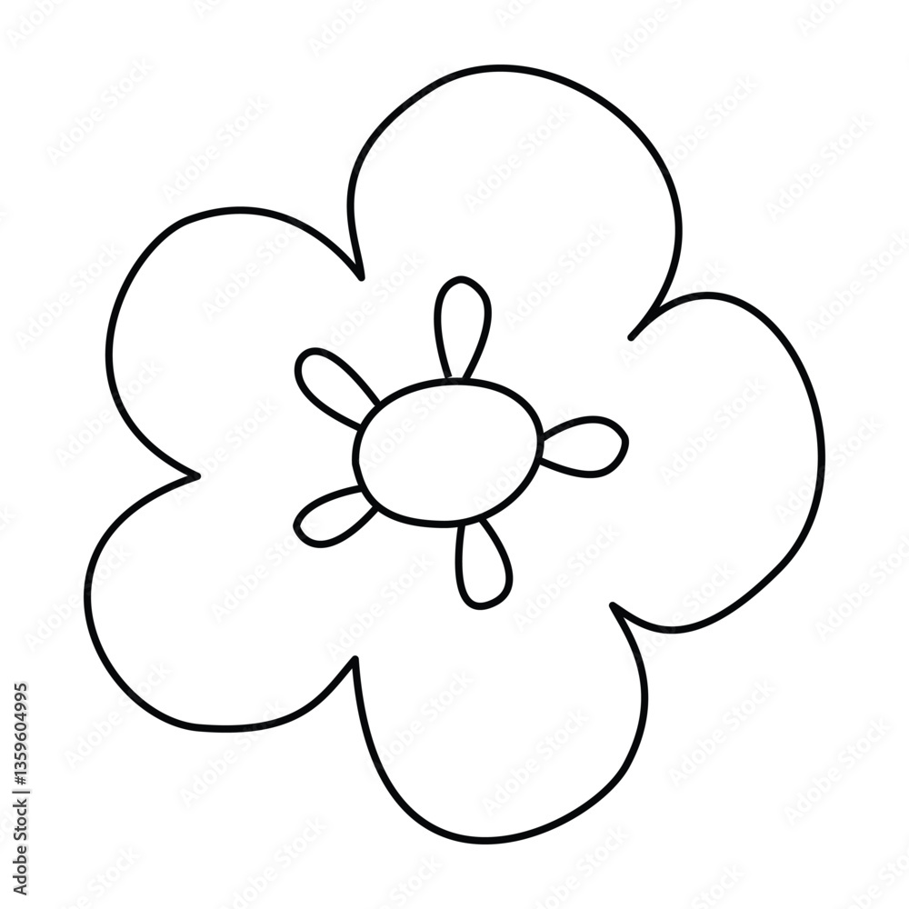 Simple flower in doodle style, linear, isolated on white background Simple flower in doodle style, linear, isolated on white background
