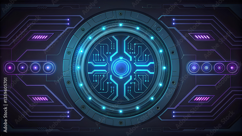 Obraz premium hitech background stunning hitech background featuring futuristic circular design with glowing blue and purple elements, perfect for tech themes