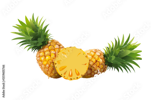 una piña y otra partida por la mitad, fondo blanco, realista, estilo 4k