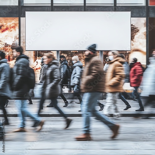 Blurry motion capture of pedestrians walking on a city sidewalk