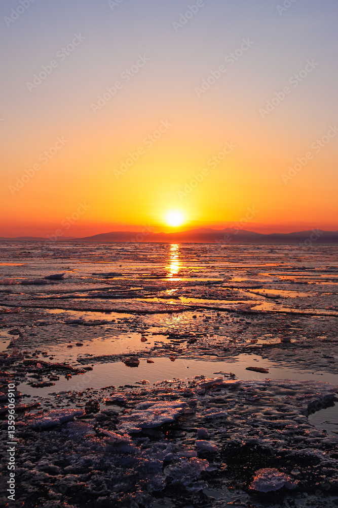 Fototapeta premium summer, romantic, dramatic, coastline, weather, season, amazing landscape, beautiful landscape, view, sky, sun, sunrise, seascape, sea cloudy, sunset glow, tourism, japan, peaceful, japanese sea, land