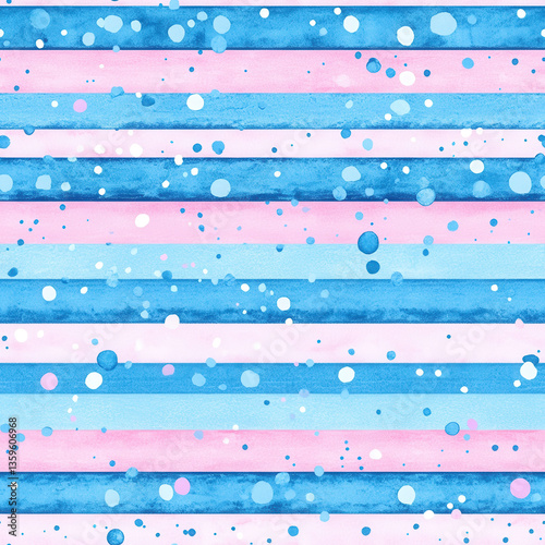 Soft pastel summer stripes with hand painted watercolor texture and splatter design