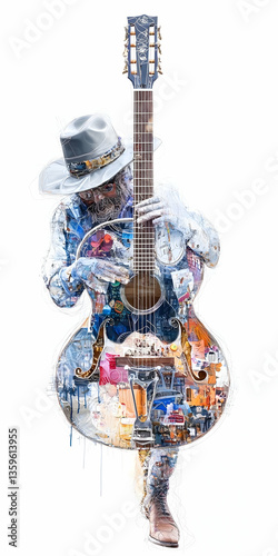 Abstract Portrait of a Male Musician Playing Acoustic Guitar