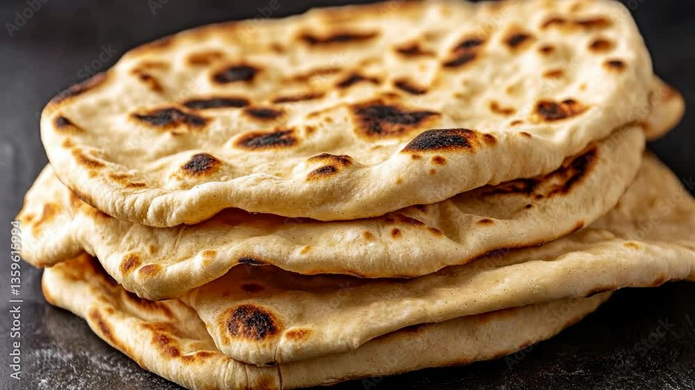 Soft and fluffy flatbreads served warm on a black surface ready for a delicious meal Soft and fluffy flatbreads served warm on a black surface ready for a delicious meal
