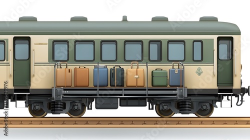 Train with luggage on the side at a station ready for departure surrounded by passengers and travel excitement