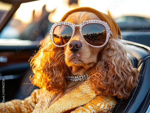 Glamorous cocker spaniel showing off fashion accessories 