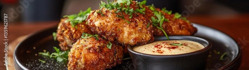 Savor the rich flavors of fried chicken with honey truffle dip.