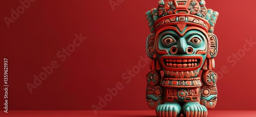 Mayan totem in flat design showcasing a front view. 