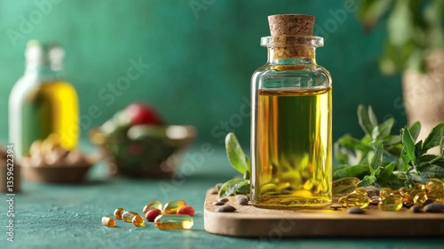 Discover the benefits of algae oil as a vegan source of Omega-The vibrant display of algae oil highlights its essential nutrients.