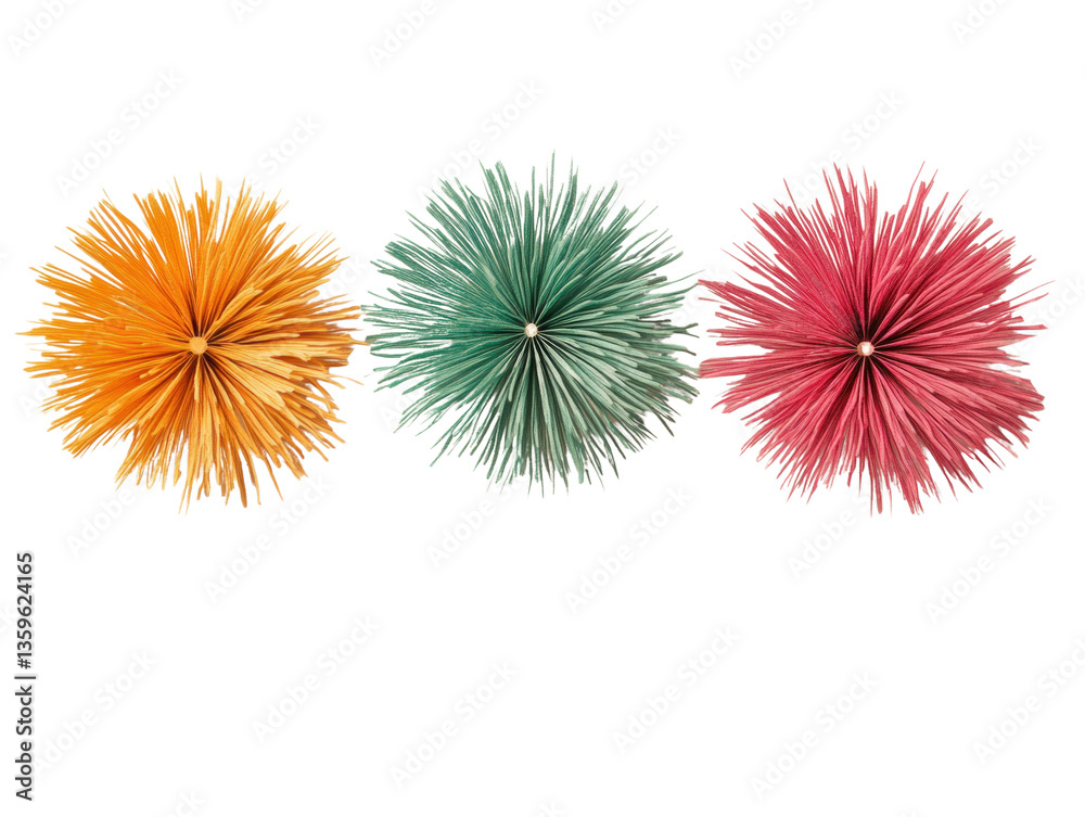 Fototapeta premium Colorful decorative paper pom poms, white isolate background
