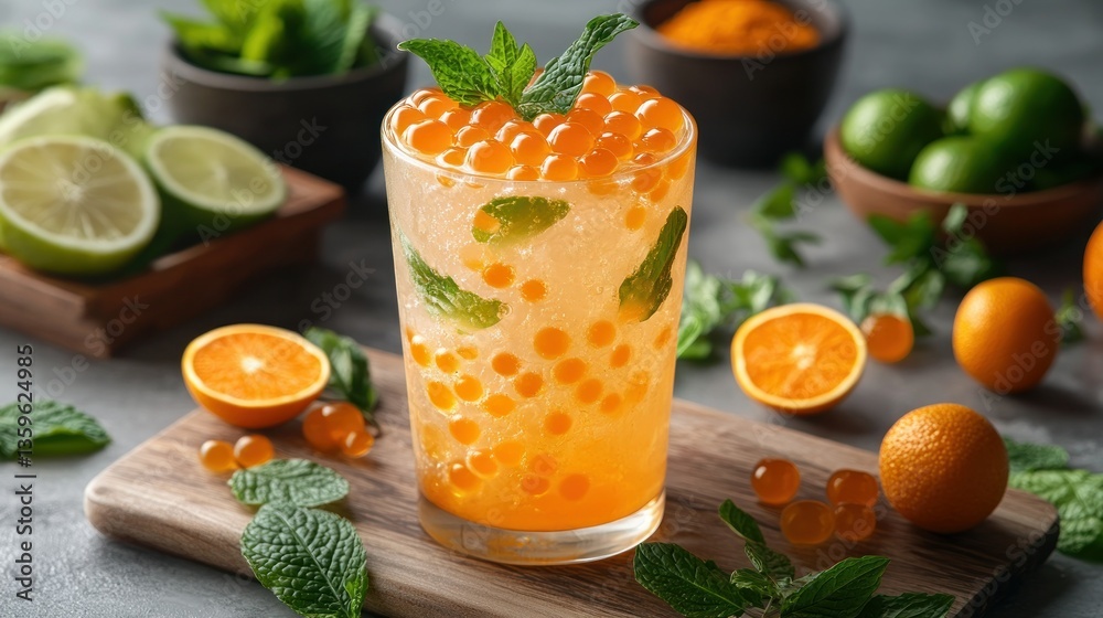 Refreshing citrus drink with boba Refreshing citrus drink with boba
