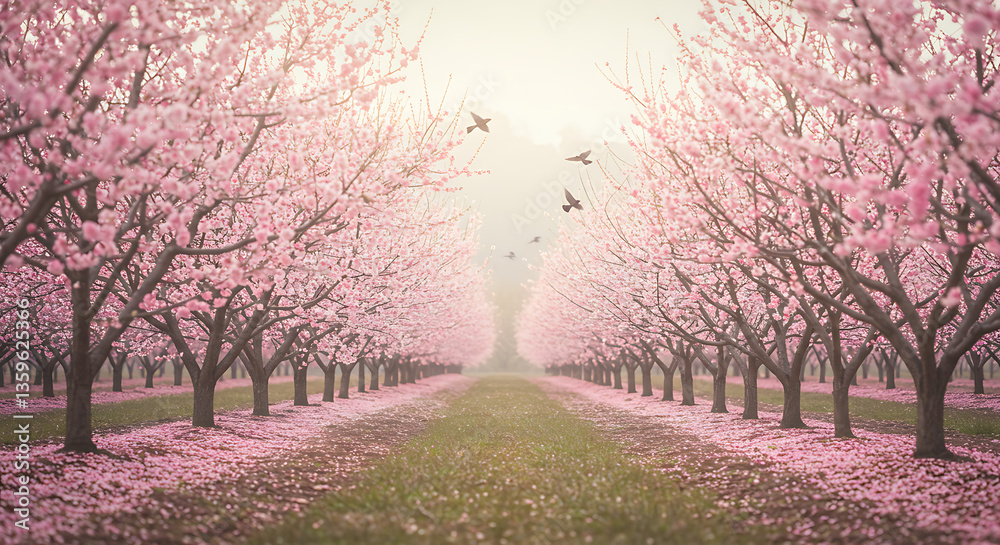 Serene Pink Blossom Tree Tunnel A Dreamy Spring Landscape Serene Pink Blossom Tree Tunnel A Dreamy Spring Landscape