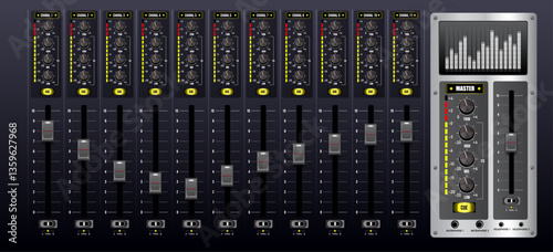 Soundboard Mixer Board with recording controls production switcher panel.
