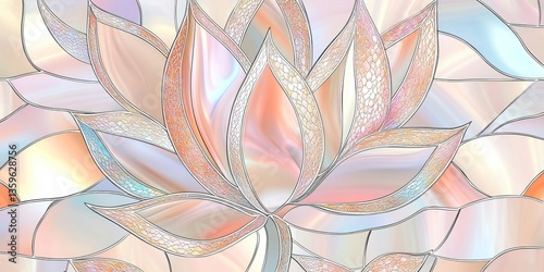 Stunning stained glass representation of a lotus flower in soft pastel colors