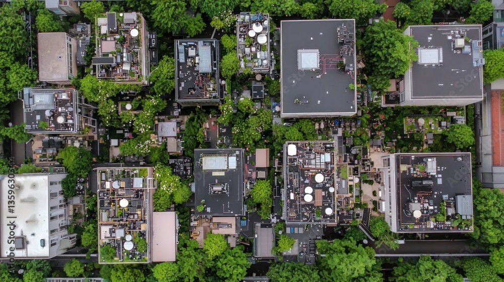 Aerial View Urban Green Rooftops Cityscape Eco Friendly Buildings Aerial View Urban Green Rooftops Cityscape Eco Friendly Buildings