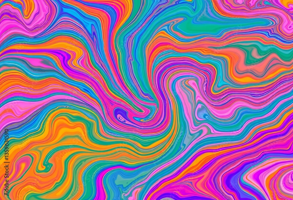 Fototapeta premium Abstract vibrant marbled wave texture background Bold rainbow swirls, colorful acrylic paint , psychedelic, canvas