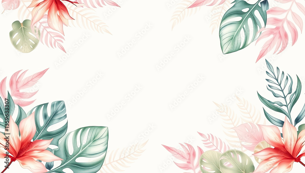 Fototapeta premium Tropical Leaves Frame A Vibrant Background Image for Summer Digital Spaces