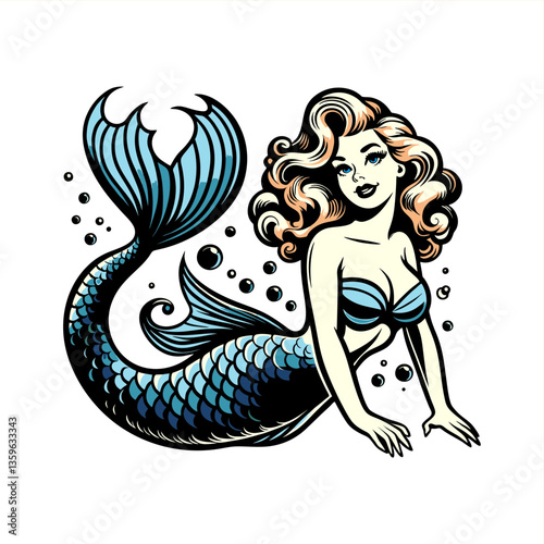 mermaid sirene goddess hand-drawing vector	
