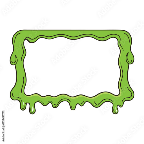 A frame made of vibrant green sticky slime, oozing slightly, with a gooey texture that drips at the edges, creating a fun, slimy border for any creative design.