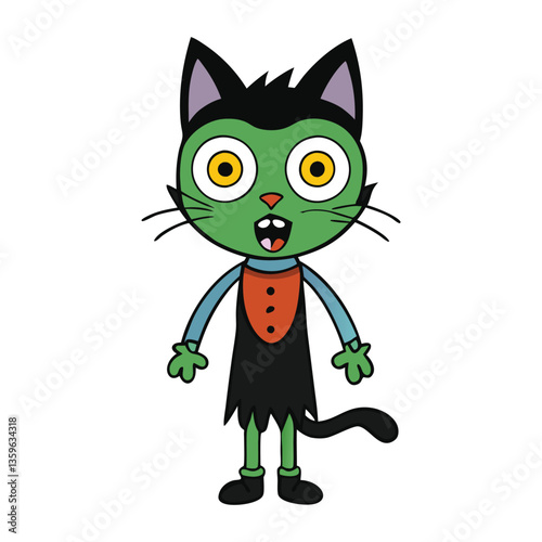 A spooky Halloween zombie cat with glowing eyes, torn fur, and sharp claws lurks in the shadows. With an eerie grin, this bad cat is ready to haunt the night!