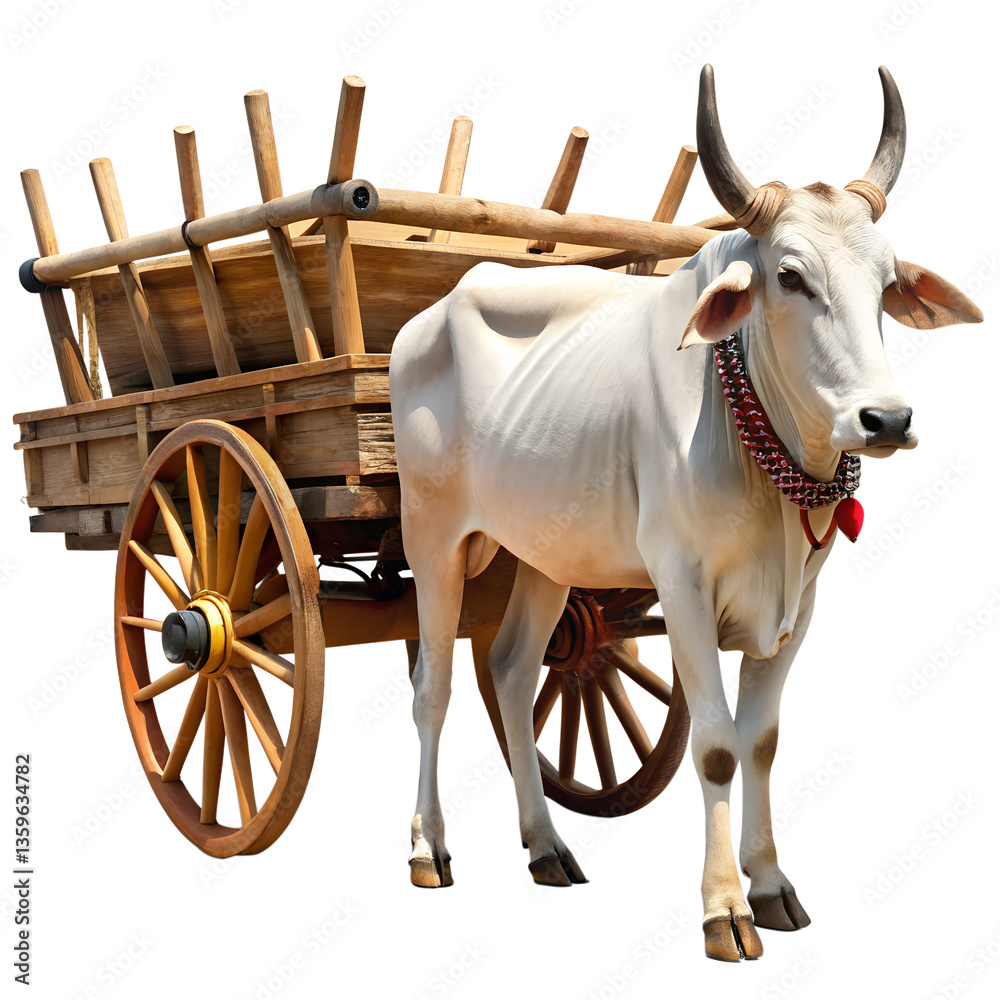 Fototapeta premium Cow in a cart with transparent background 