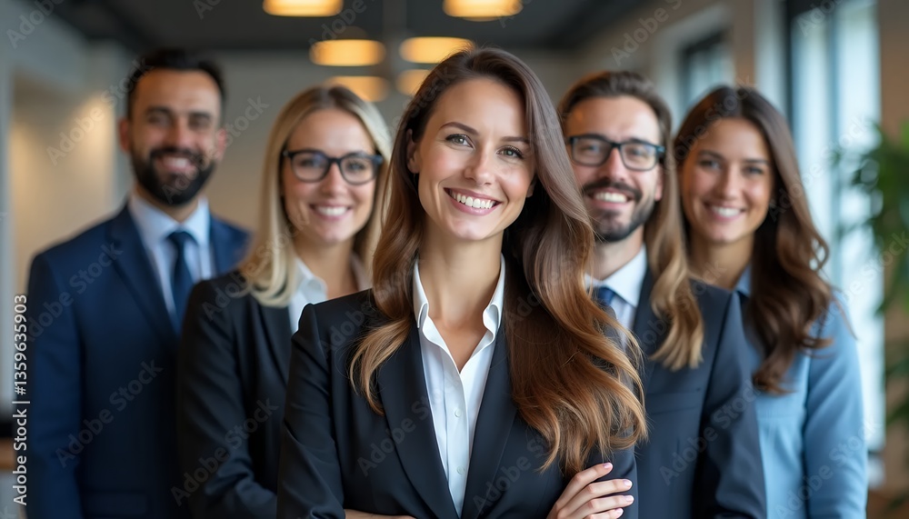 Professional Group Smiling in Office Setting Professional Group Smiling in Office Setting