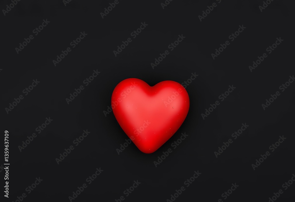 A single vibrant red heart rests on a black background Top view, still life, black paper A single vibrant red heart rests on a black background Top view, still life, black paper