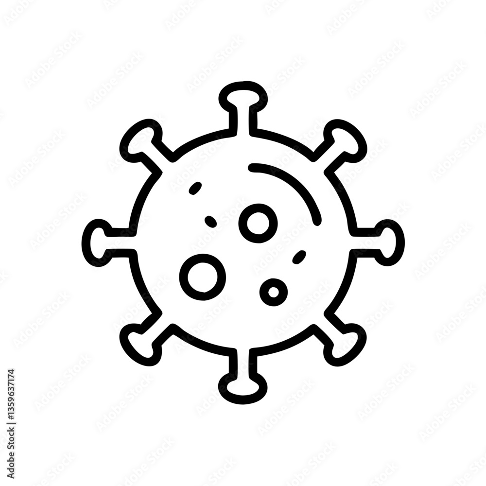Virus illustration in minimal style, outlined with black color Virus illustration in minimal style, outlined with black color