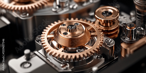 Wallpaper Mural Close-up of intricate copper gears and metallic components, showcasing precision engineering and complex mechanism, representing innovation, technology, and craftsmanship Torontodigital.ca
