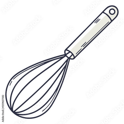 Kitchen whisk in minimalistic style against white background  