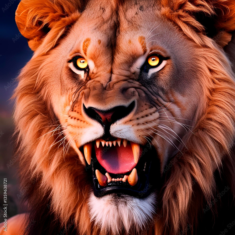 Fototapeta premium Lion showing its teeth, created by Generative AI.