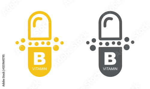Gold colored vitamin B complex - icon, vector.