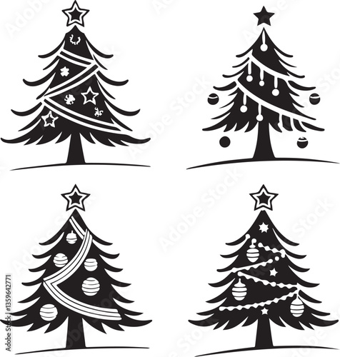 Christmas tree set with winter holiday decorations