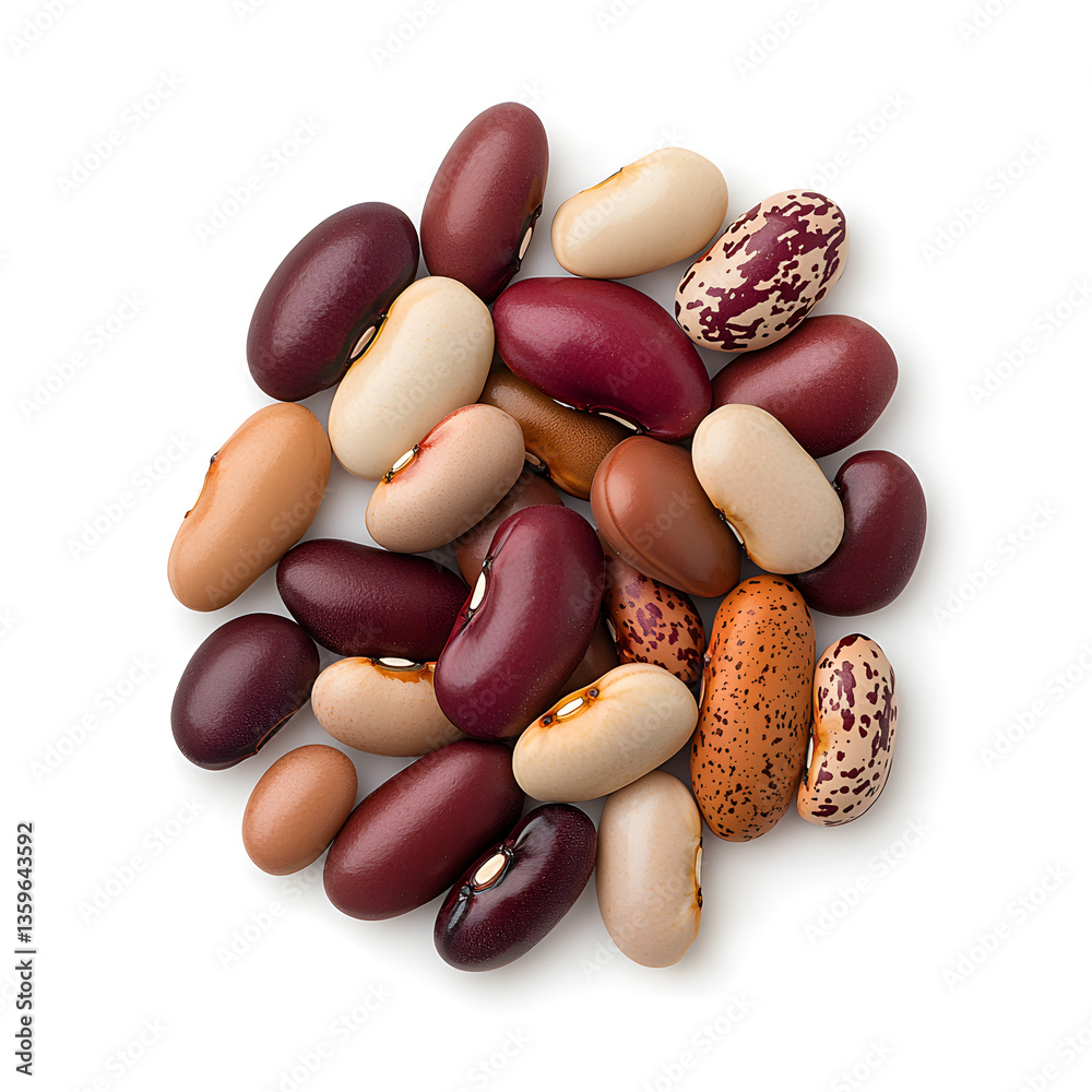Top view borlotti raw beans isolated on white background Top view borlotti raw beans isolated on white background