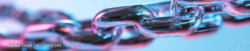 Close-up of Translucent Metallic Chain with Pink and Blue Lighting
