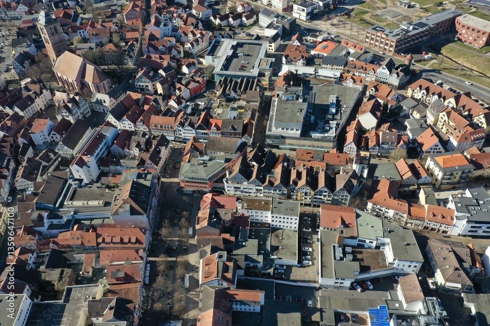 Fototapeta premium Bad Hersfeld aus der Luft | Die Stadt Bad Hersfeld in Hessen aus der Vogelperspektive