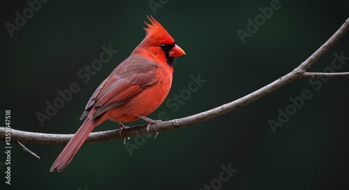 Red Bird Perched on Branch photo