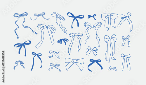 Hand-drawn bows Illustration. Line art, ink, minimalist style. Vector illustration. Party collection.