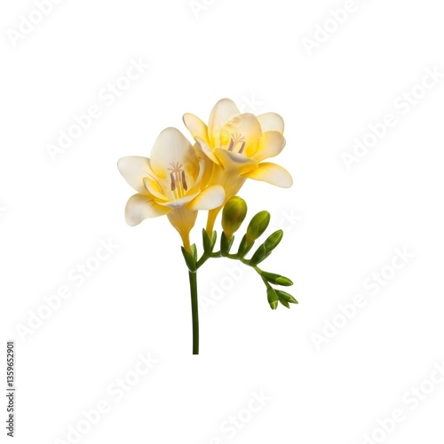Yellow freesia flowers blooming on white background