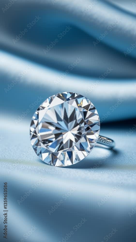 Brilliant Cut Diamond on Soft Blue Fabric Surface Sparkles Elegantly Exhibiting Light Reflection and Depth in Luxurious Setting for Fine Jewelry Concept Brilliant Cut Diamond on Soft Blue Fabric Surface Sparkles Elegantly Exhibiting Light Reflection and Depth in Luxurious Setting for Fine Jewelry Concept