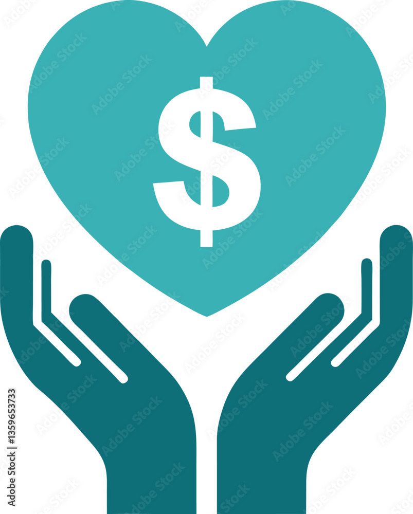 Hands Holding a Teal Heart with a Dollar Sign, Representing Financial Assistance Hands Holding a Teal Heart with a Dollar Sign, Representing Financial Assistance