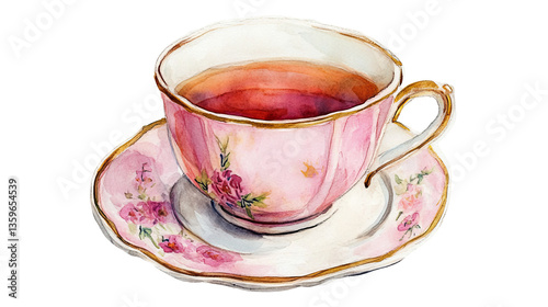 Wallpaper Mural pink vintage teacup watercolor antique cup, Watercolor Teacup Illustration With Delicate Floral Design. Afternoon Tea Concept
 Torontodigital.ca