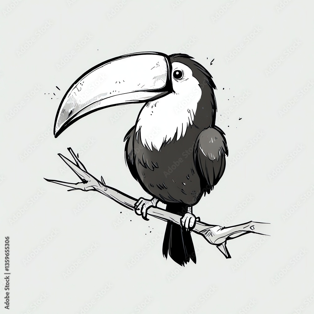 Fototapeta premium Monochromatic Toucan Illustration on Branch