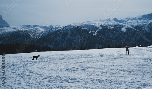 Snowy mountains. Winter mountain panorama with snow.
